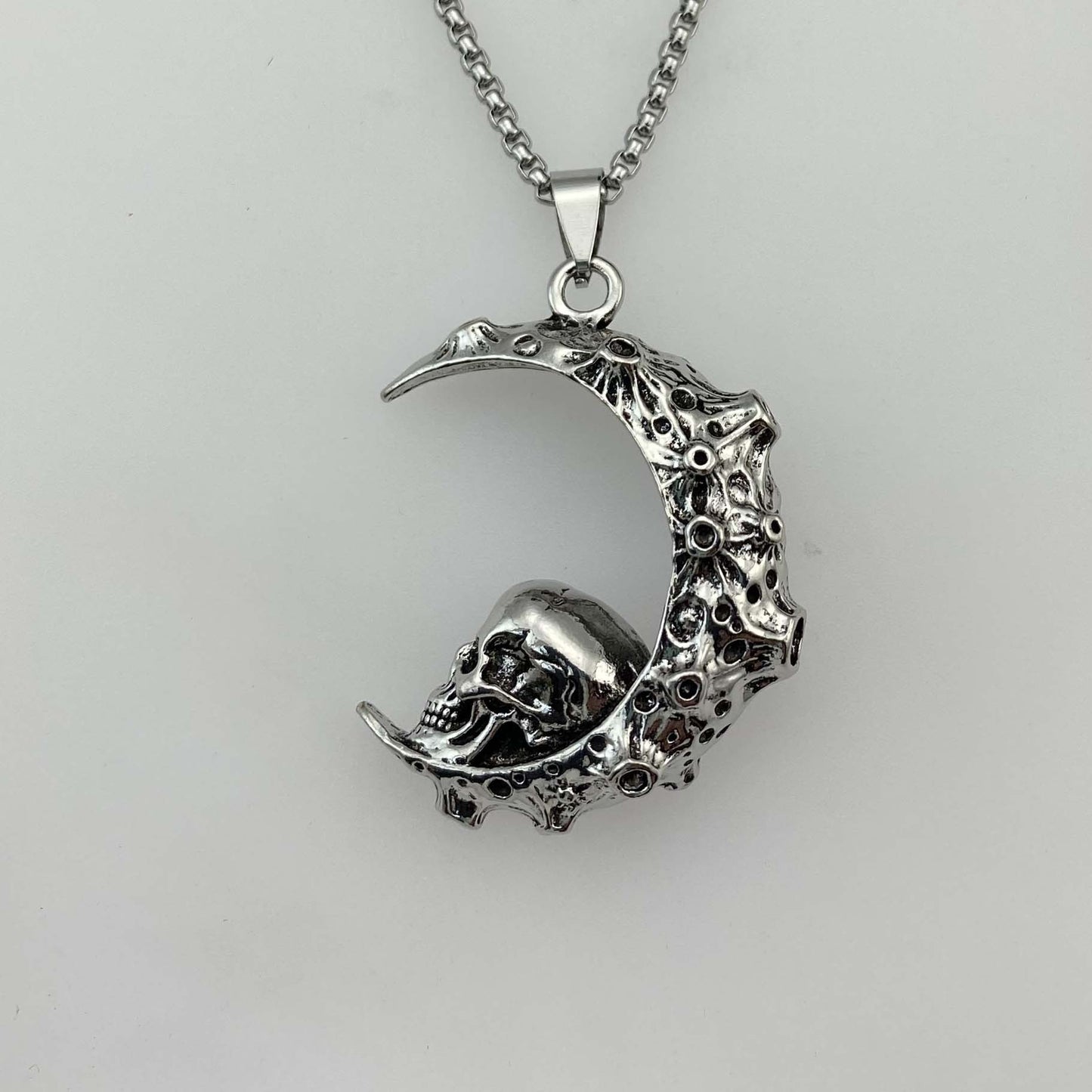 Big Stainless Steel 3D Moon Skull Pendant Biker Punk Jewelry dealsniper-net