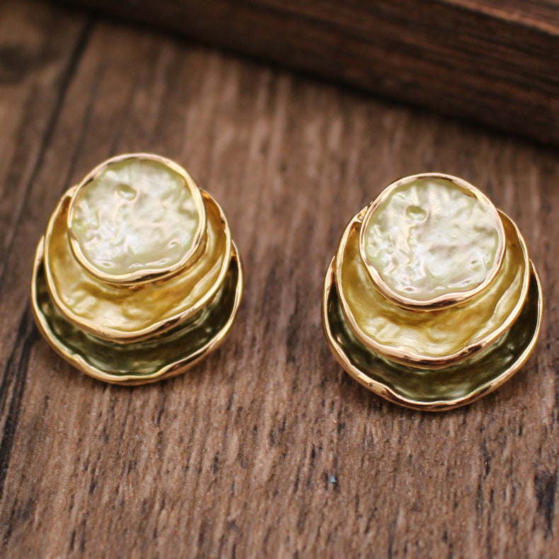 Ins Three-colored Painting Round Earrings Fashion Jewelry dealsniper-net Yellow