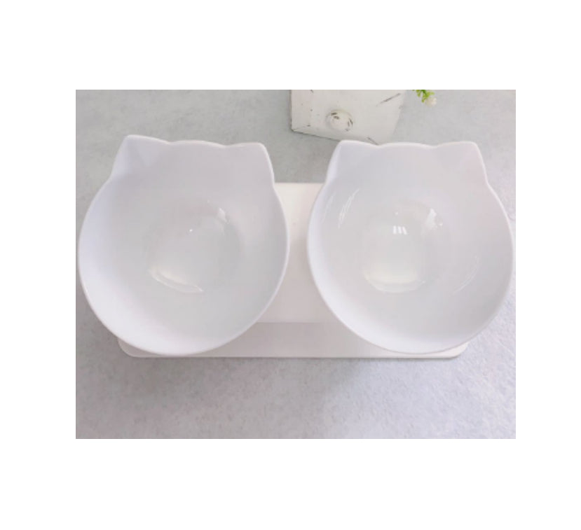 Cat Double Bowl Cat Food Bowl Protects Cervical Vertebra Pets Gym From House Two white
