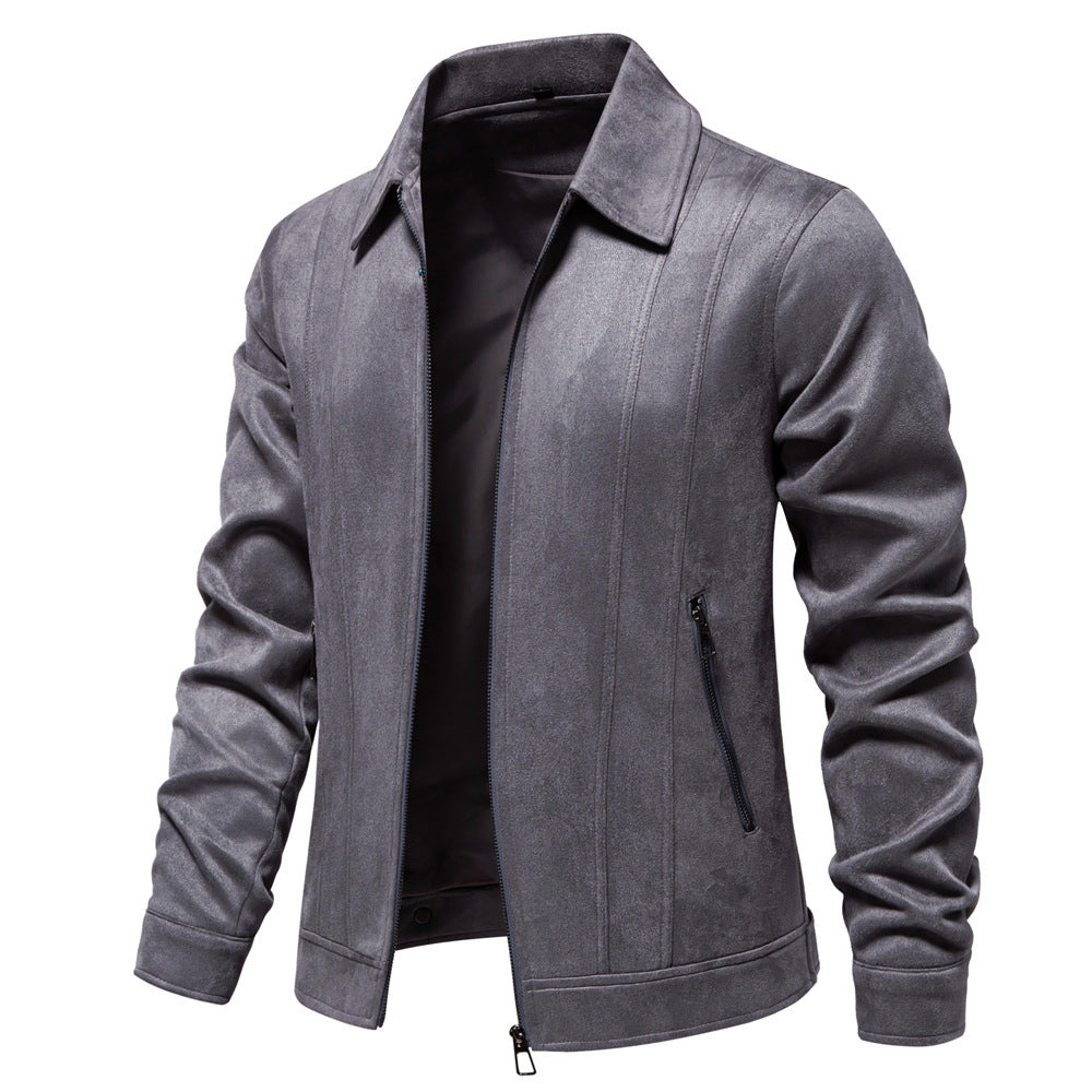 Fashion Lapel Zipper Jacket Autumn And Winter Solid Suede Coat Men DealSniper.net Grey 2XL