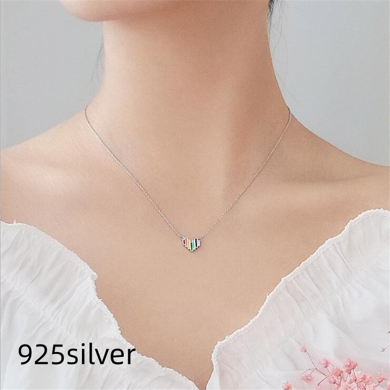 Rainbow Love Necklace Women Women dealsniper-net Rainbow necklace 925silver