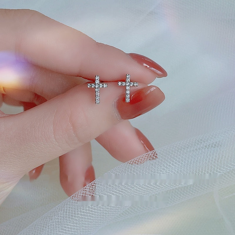 New Fashion Stainless Steel Cross Earrings Jewelry Gym From House White Gold Color