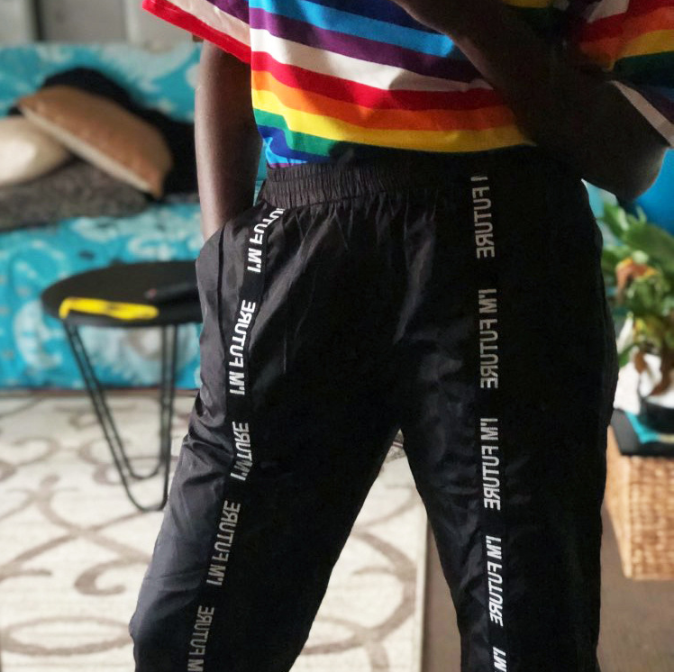 Ribbon stitching alphabet casual pants Women DealSniper.net