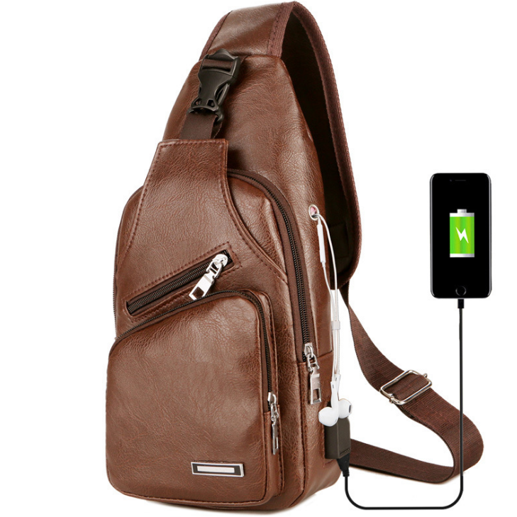 USB Portable Charging Chest Bag Messenger Bag Men DealSniper.net Light brown