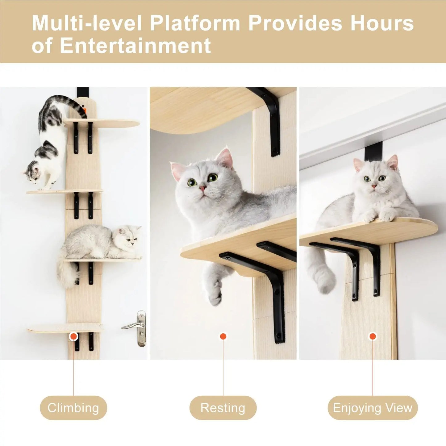 Mewoofun 4-Levels Versatile Cat Climber Shelves Door Mounted Vertical Cat Tree Pets DealSniper.net