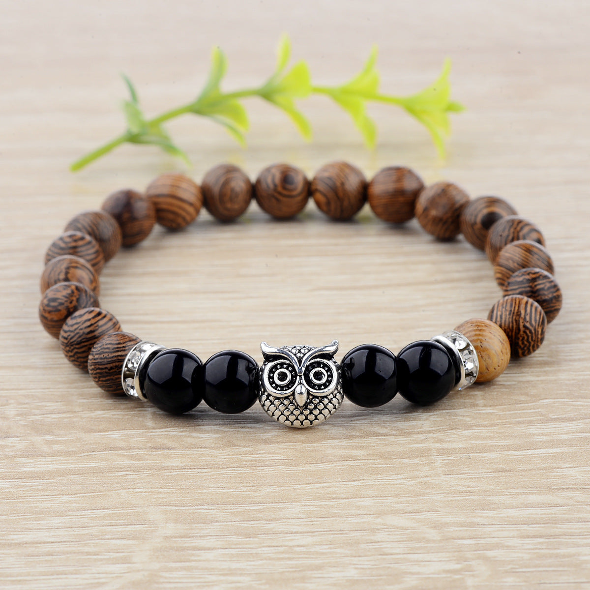 Owl frosted stone lifeline wood grain bracelet Jewelry DealSniper.net Silver17CM