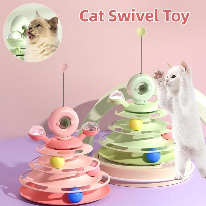 4 Levels Cat Toy Tower Turntable Roller Balls Toys Interactive Pets DealSniper.net