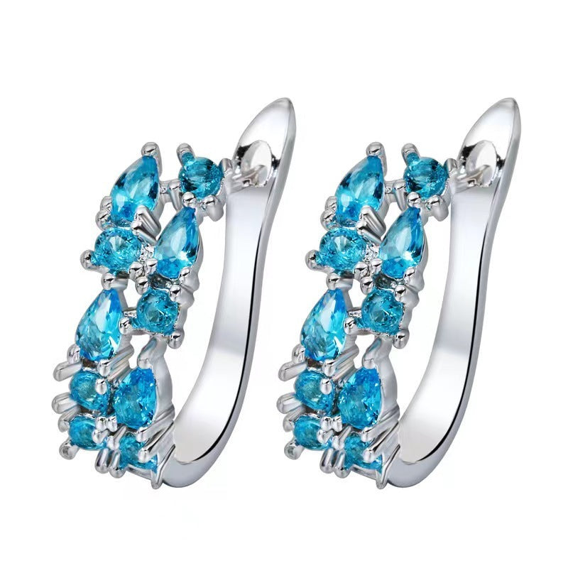 Diamond Crystal Zircon Ear Clip Affordable Earrings Jewelry DealSniper.net Sky Blue
