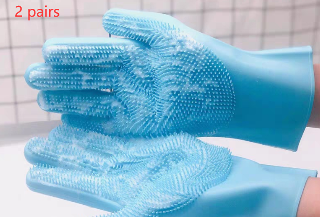 Silicone Dog Grooming Hair Comb Puppy Brush Glove Bath Cleaning Brushes Deals DealSniper.net Blue 2pairs