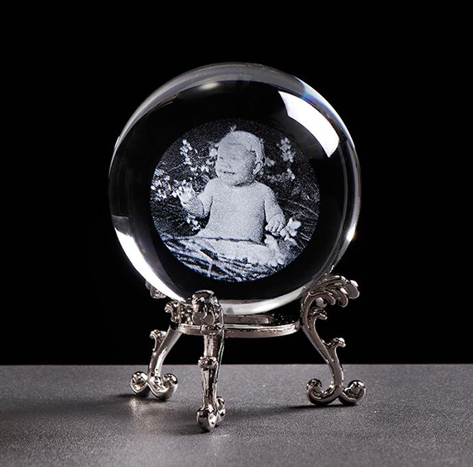 Glass Photo Ball Personalized Crystal Sphere Lase Engraving Home Decor Gym From House Silver base 60mm