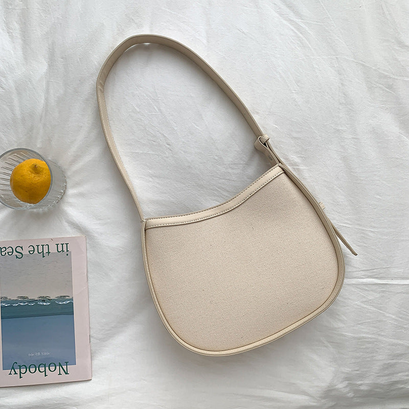 Canvas Versatile Bucket Underarm Shoulder Bag Women DealSniper.net White