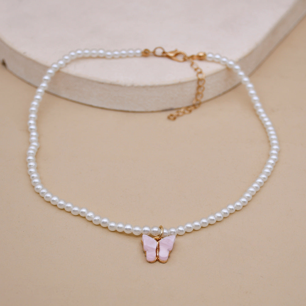Opal Bow Knot Pearl Necklace Women Women DealSniper.net Pink