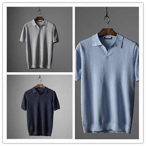 Men's V Knit Lapel Short Sleeve Top Men DealSniper.net Set 170