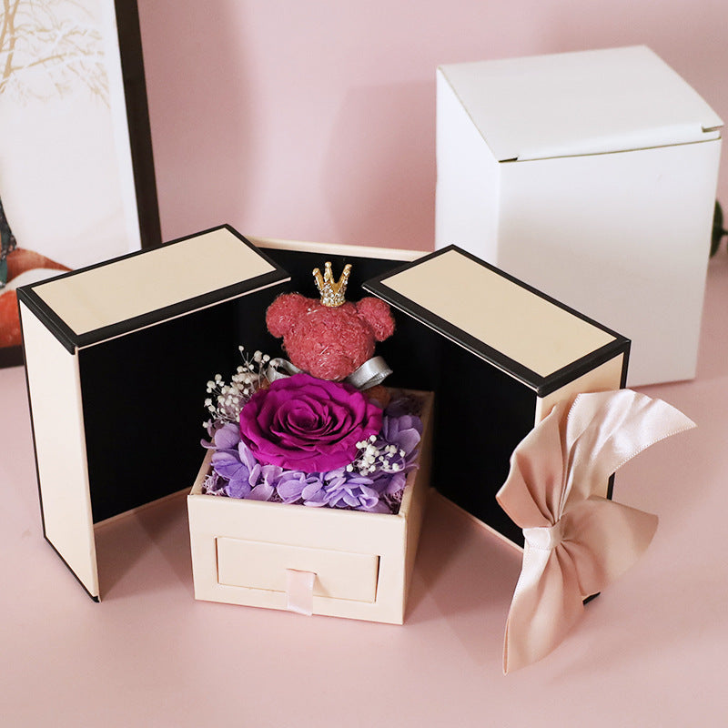 Mother's Day Gift Double Door Bear Rose Preserved Holidays DealSniper.net Purple