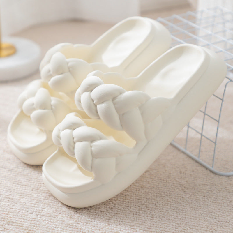 Double Woven Design Shoes Women Non-slip Bathroom Slippers Women DealSniper.net Offwhite 38to39