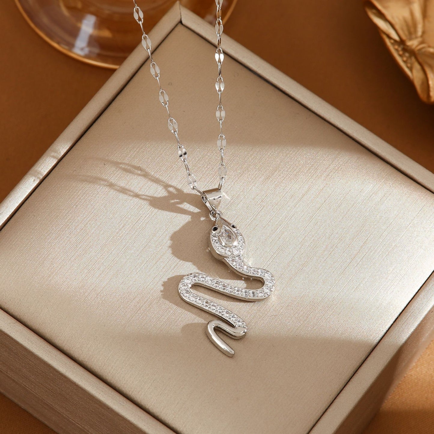 Fashion Personality Snake Necklace With Rhinestone Design Jewelry DealSniper.net Silver