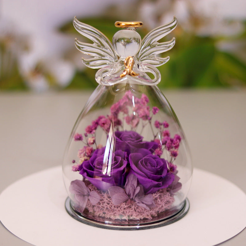 Eternal Flower Gift Box Angel Glass Cover Dried Rose Gift Box Holidays DealSniper.net Large angel purple