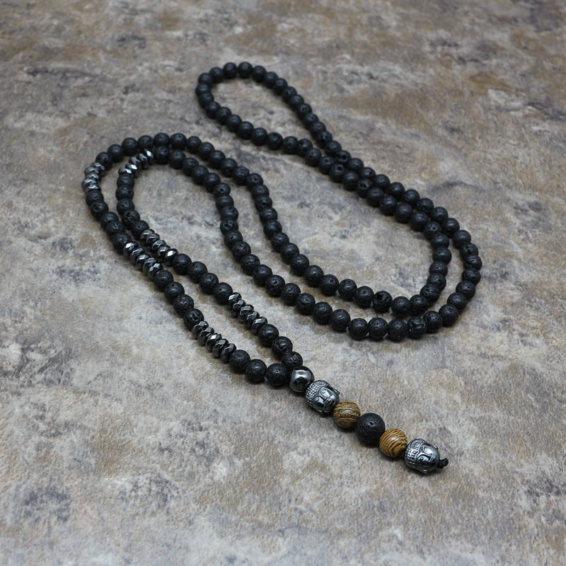 Men's Necklace 6mm Lava Rock Pendant Men's Rosary Necklace Jewelry DealSniper.net