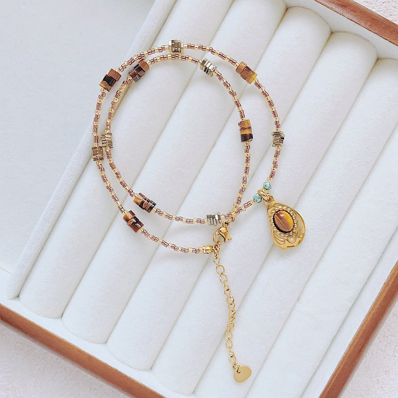 Autumn And Winter Maillard Color Necklace For Women Jewelry DealSniper.net Water Drop Tigereye