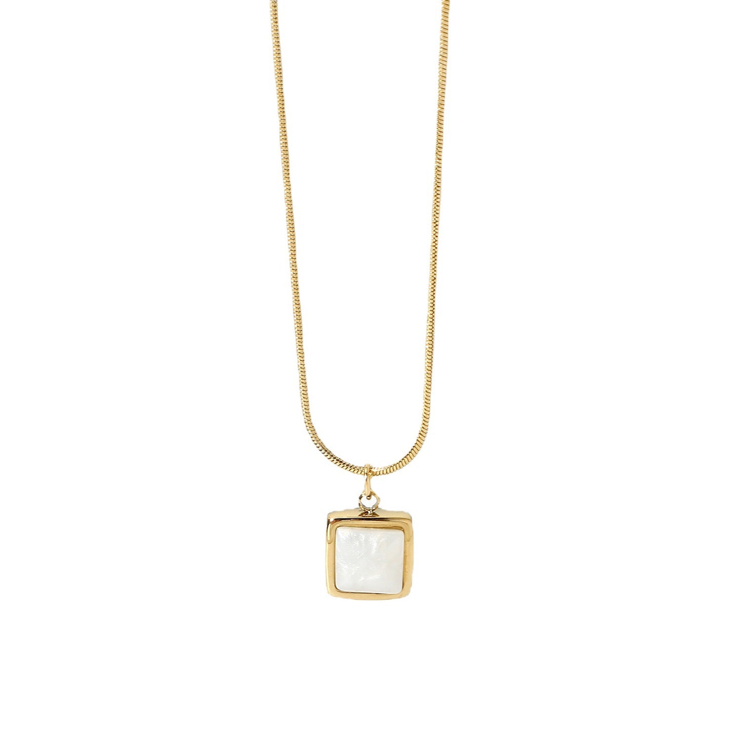14K Gold Plated Stainless Steel Necklace Square White Jade Jewelry DealSniper.net