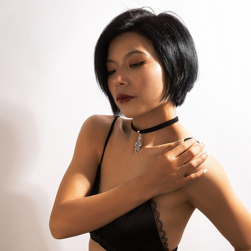 Snake Cobra Chokers Witchy Gothic Grunge Collar Velvet Necklace Dark Jewelry For Gift Deals DealSniper.net