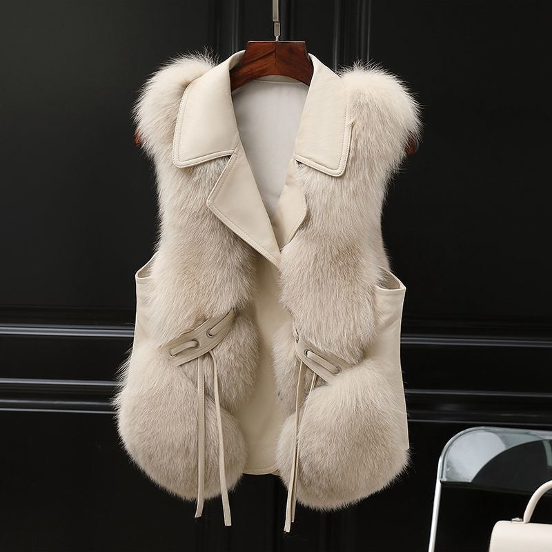 Fur Vest Short Coat Autumn And Winter New Patchwork Winter Women DealSniper.net Milk Tea Color L