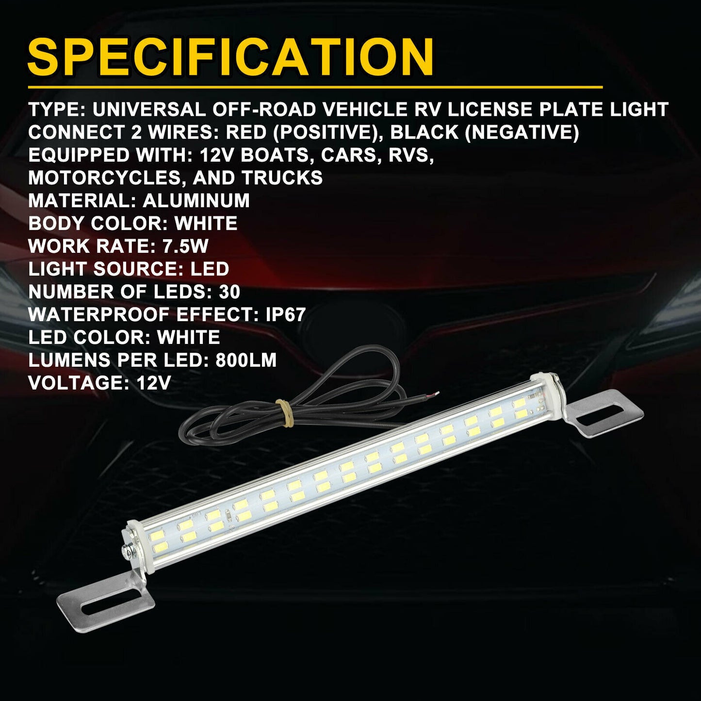 Universal White License Plate LED Back Up Reversing Light For Car SUV Truck RV Vehicle DealSniper.net