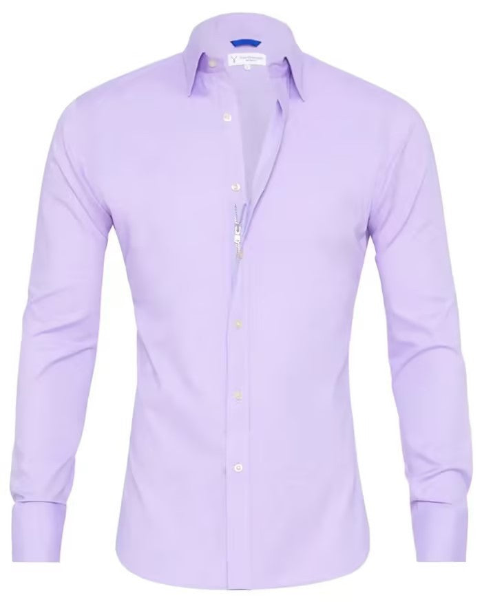 Long Sleeve Zipper Shirt With Button Design Fashion Lapel Tops For Mens Clothing Men DealSniper.net Lavender Purple L