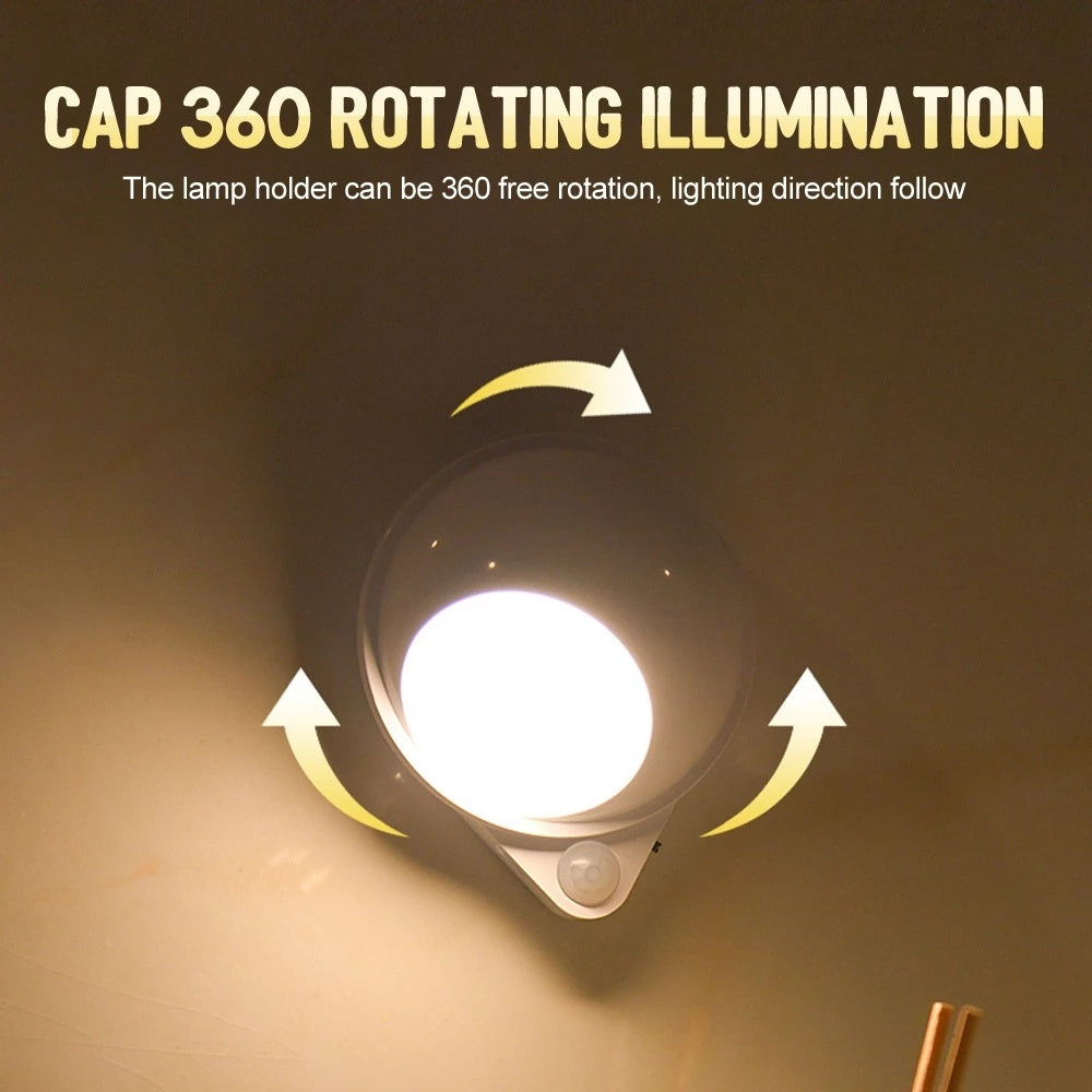 LED Smart Sensor Night Light 360 Degree Rotating Infrared Home Decor DealSniper.net