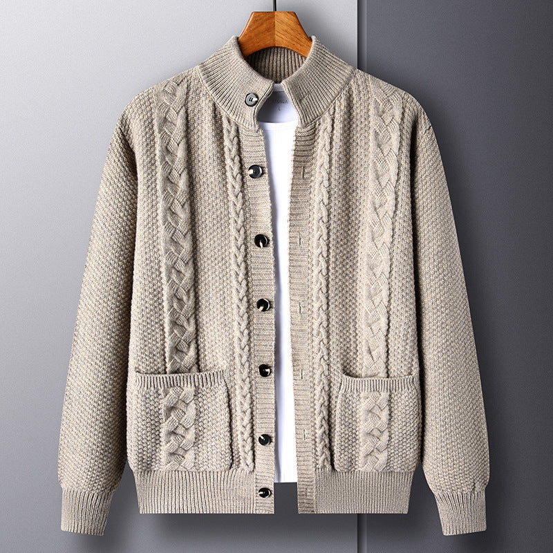 New Single-breasted Sweater With Pockets Fashion Jacquard Men DealSniper.net M8513 Camel L