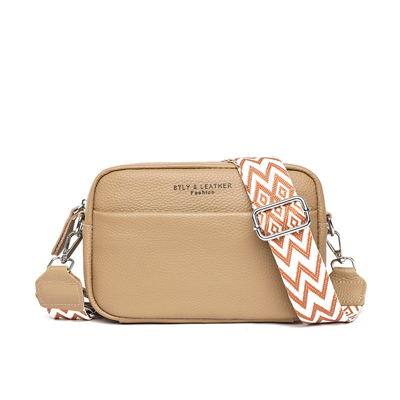 Fashion Shoulder Crossbody Bags With Rhombus Embroidered Wide Shoulder Strap Cute Small Square Bag Women Women DealSniper.net Khaki