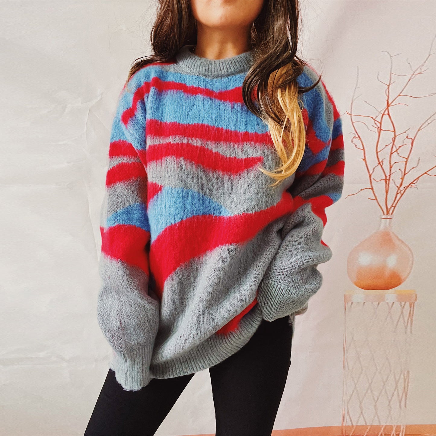 Women's Fashion Casual Irregular Striped Sweater Women DealSniper.net Red L