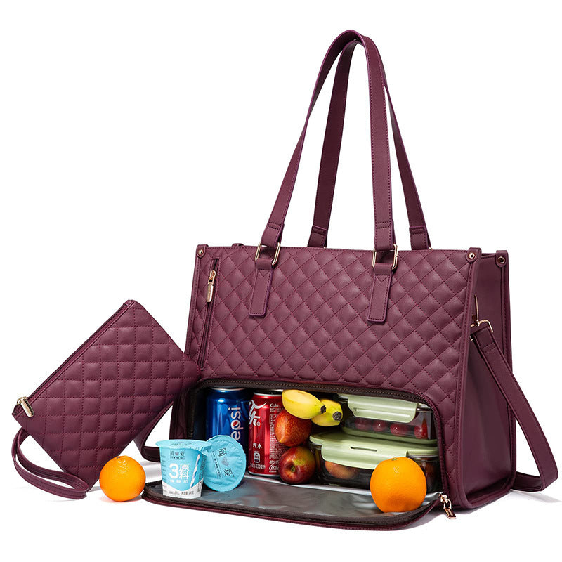 Fashionable Lunch Tote Bag Women's Thermal Insulation Lunch Box Women DealSniper.net Wine Red 36X16X30cm