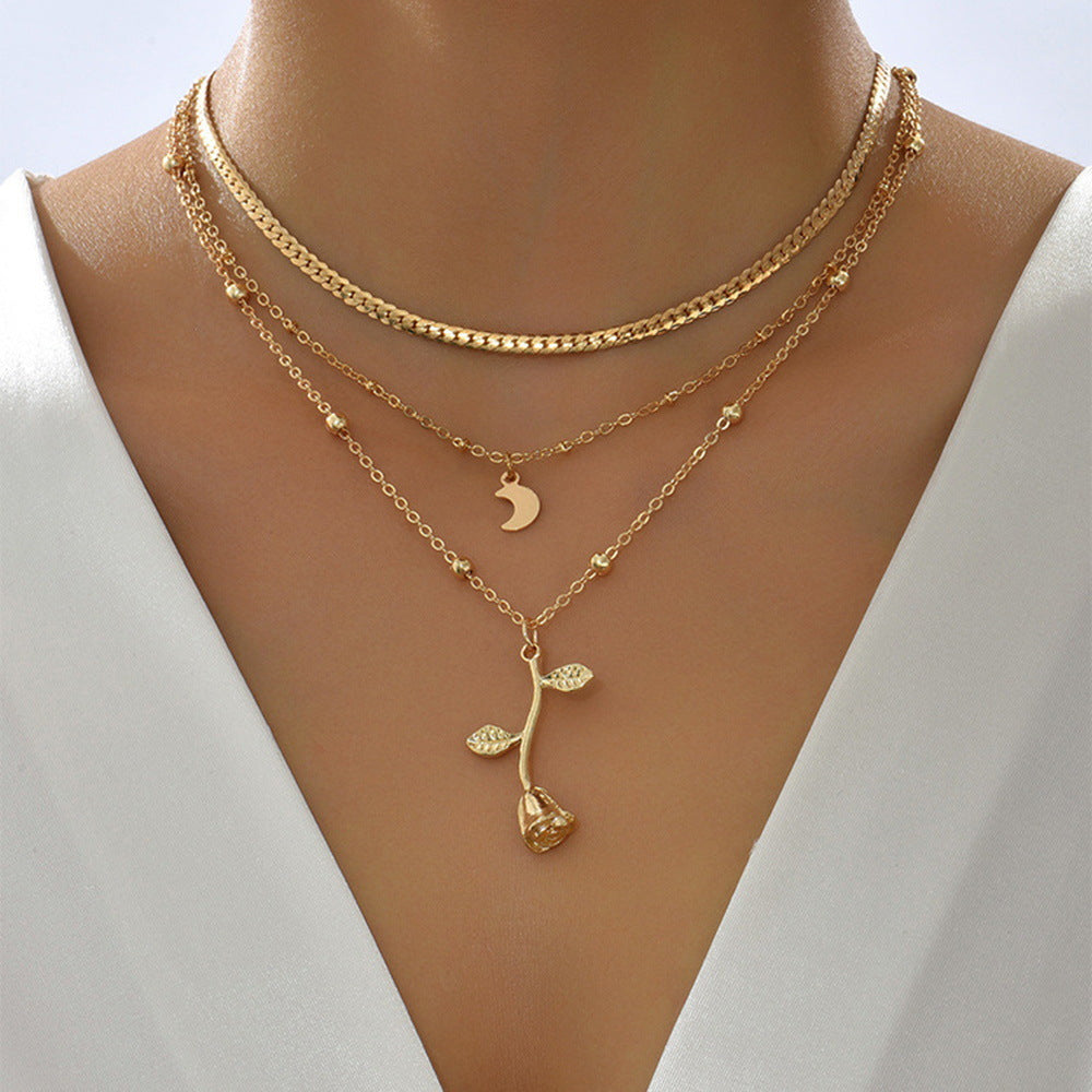 Bohemia Multilayer Moon Gold Color Pendant Necklaces Jewelry DealSniper.net