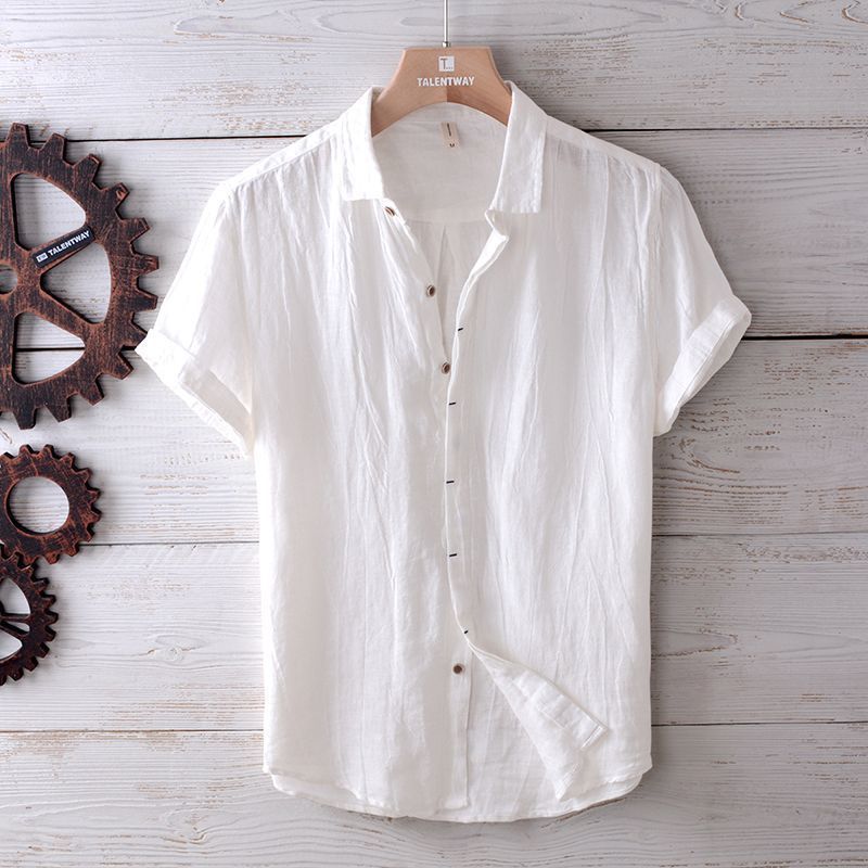 Men's Fashion Solid Color Retro Distressed Linen Shirt Men DealSniper.net White 2XL