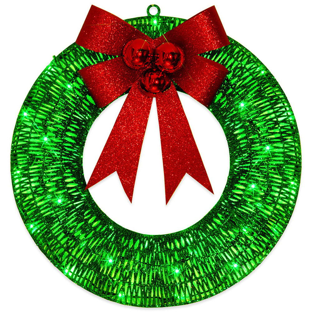 Christmas Garland 50CM Luminous LED Warm Light Metal Luminous Wreath With Big Bowknot Christmas Front Door Home Holiday Party Door Hanging Decor Holidays DealSniper.net
