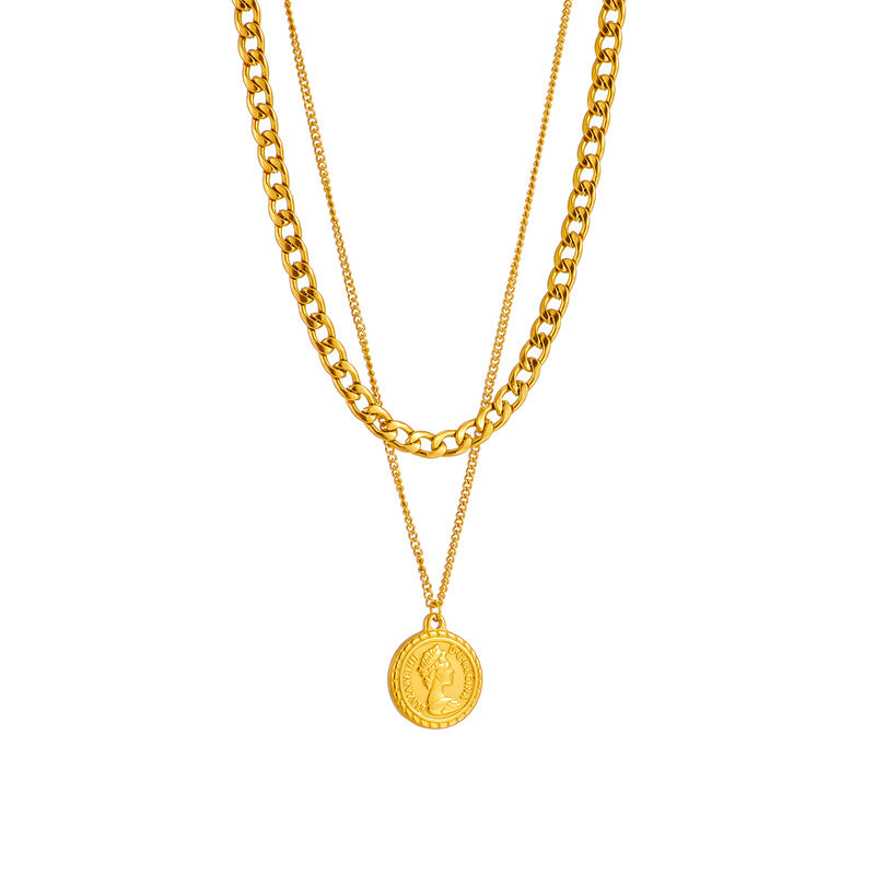 Geometric Portrait Coin Pendant Necklace For Women Women DealSniper.net