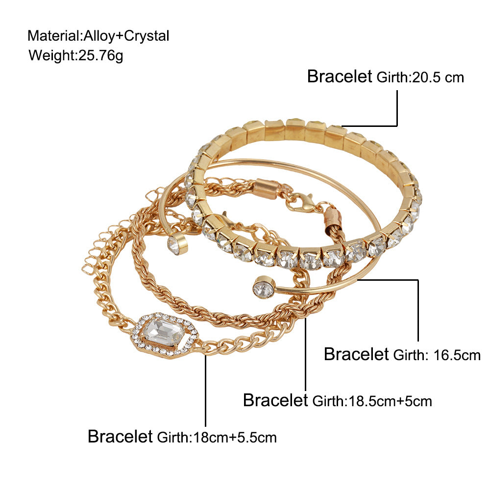 Fashion Jewelry 4 Pcs Crystal Bracelet Set Bohemian Design For Women Vintage Luxury Twisted Cuff Chains Armband Jewelry Accessories Jewelry DealSniper.net
