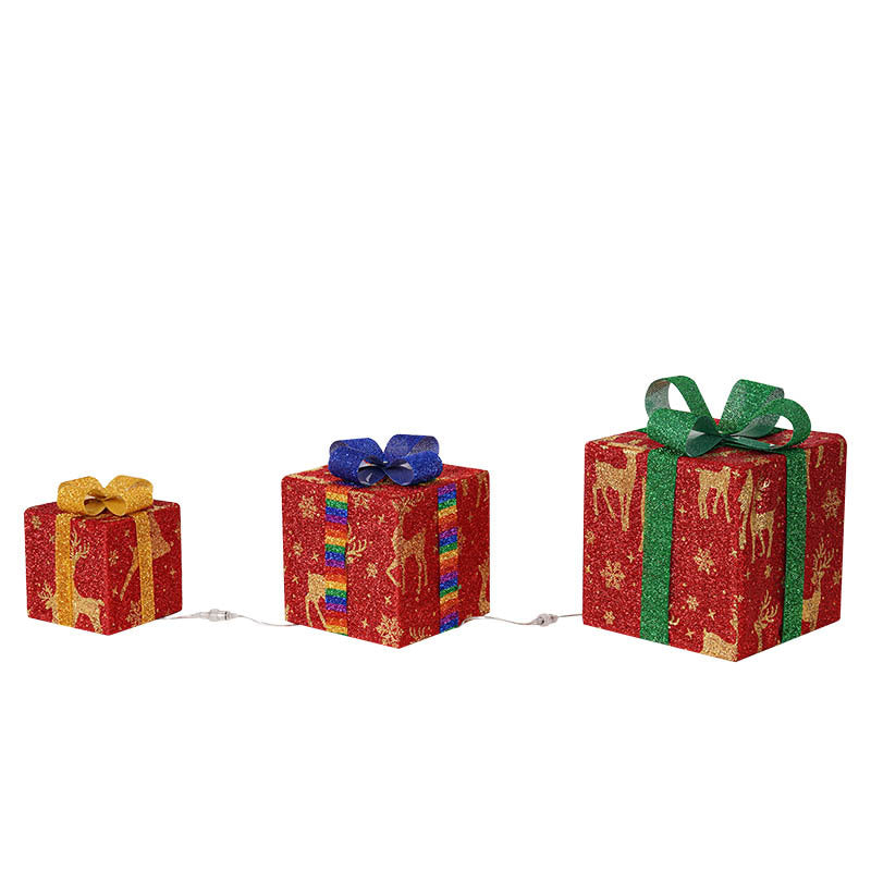 Lighted Up Outdoor Christmas Decorations Luminous Christmas Gift Box With Bow For Holiday Christmas Tree Home Yard Decor Holidays DealSniper.net