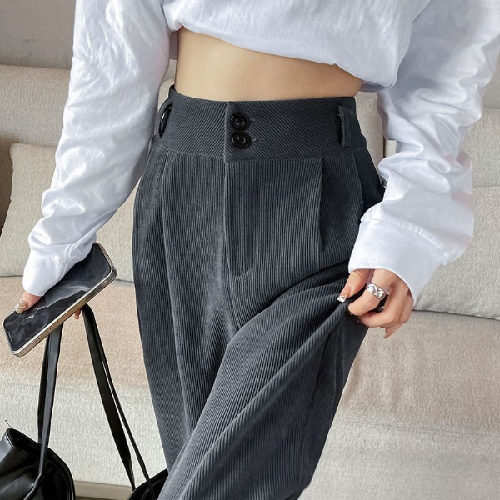 Wide-leg Pants Draping Mop Brown Leisure Corduroy Women DealSniper.net 8029 Standard Gray 2XL