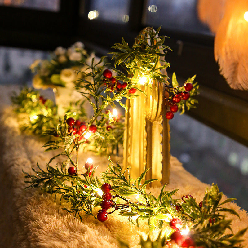 Christmas Decoration Red Fruit Light Needles Leaf Garland Holidays DealSniper.net 1style 2meters20 lights