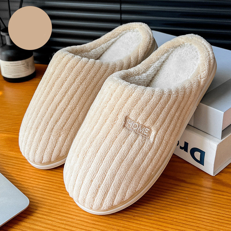 Solid Color Simple Cotton Slippers Winter Non-slip Home Warm Plush Slippers Household Indoor Couple Women's House Shoes Women DealSniper.net White 36or37