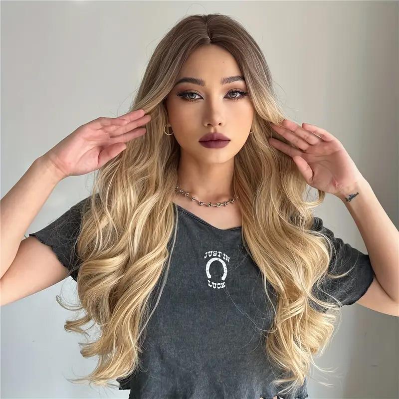 26 Inch Long Ash Blonde Wig With Bangs Natural Wavy Hair Beauty DealSniper.net