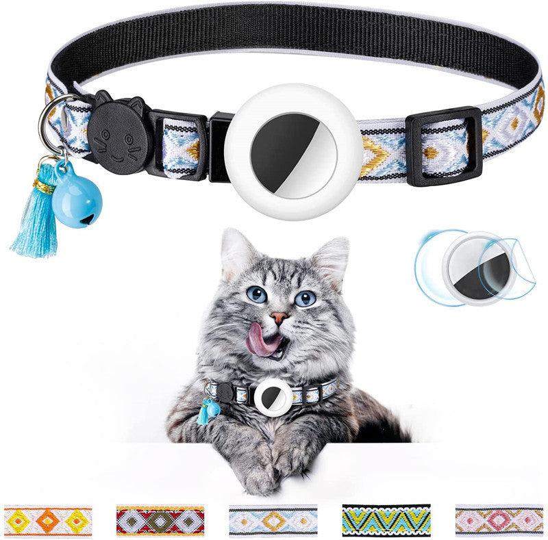 Pet Collar Geometric Pattern Cat With Bell Pets DealSniper.net White