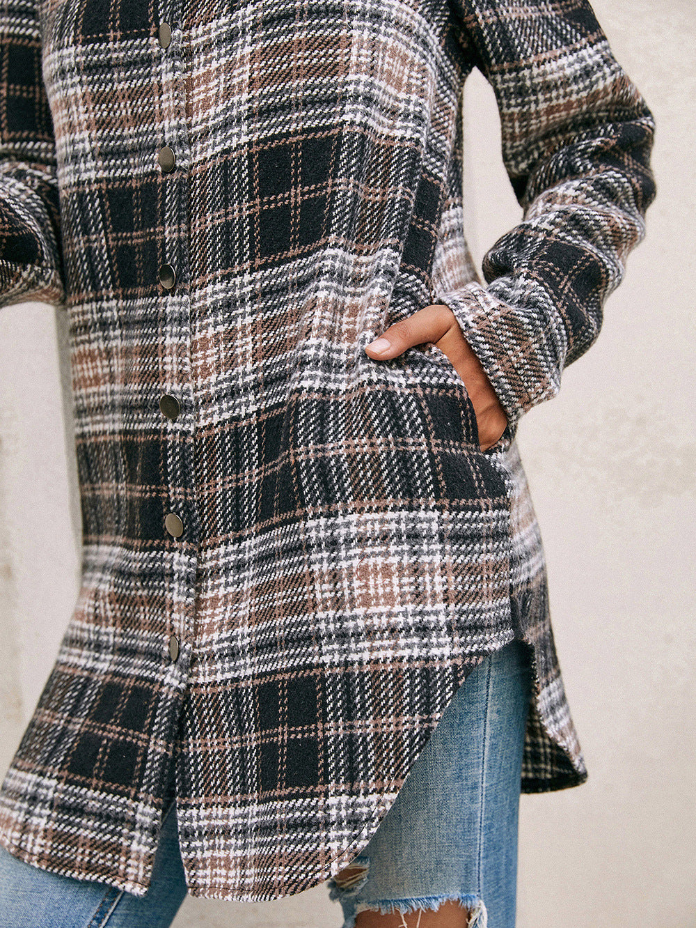 Women's Loose Casual Plush Plaid Shirt Jacket Women DealSniper.net