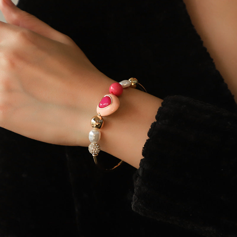 Fashion Original Design Heart Peach Pearl Combination Bracelet Suit Jewelry DealSniper.net