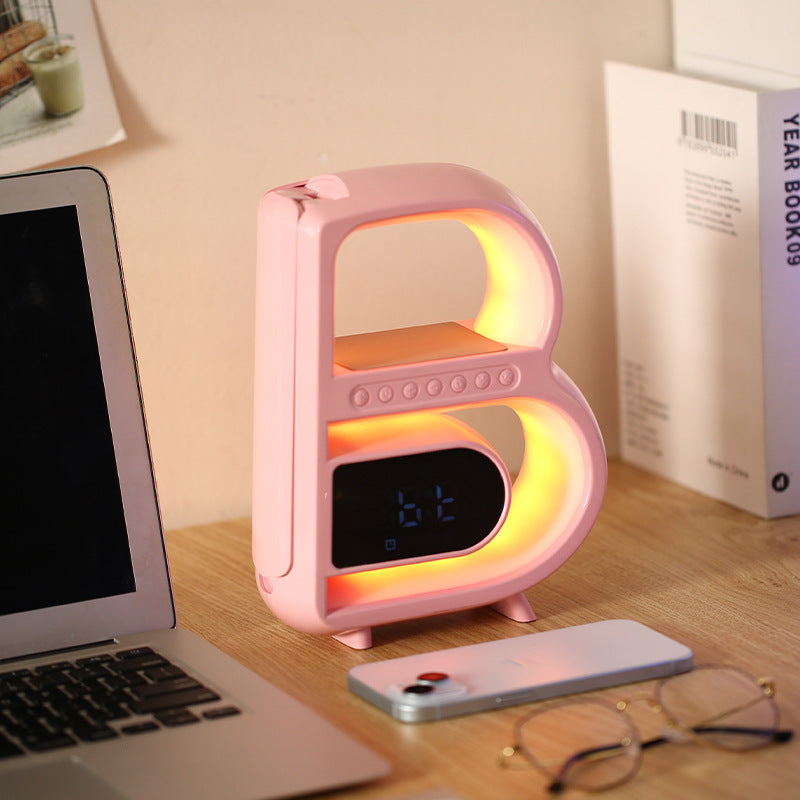 New B-Shaped Bluetooth Speaker Multifunctional Smart Lighting Electronics DealSniper.net Pink Wireless Charger Alarm Clock