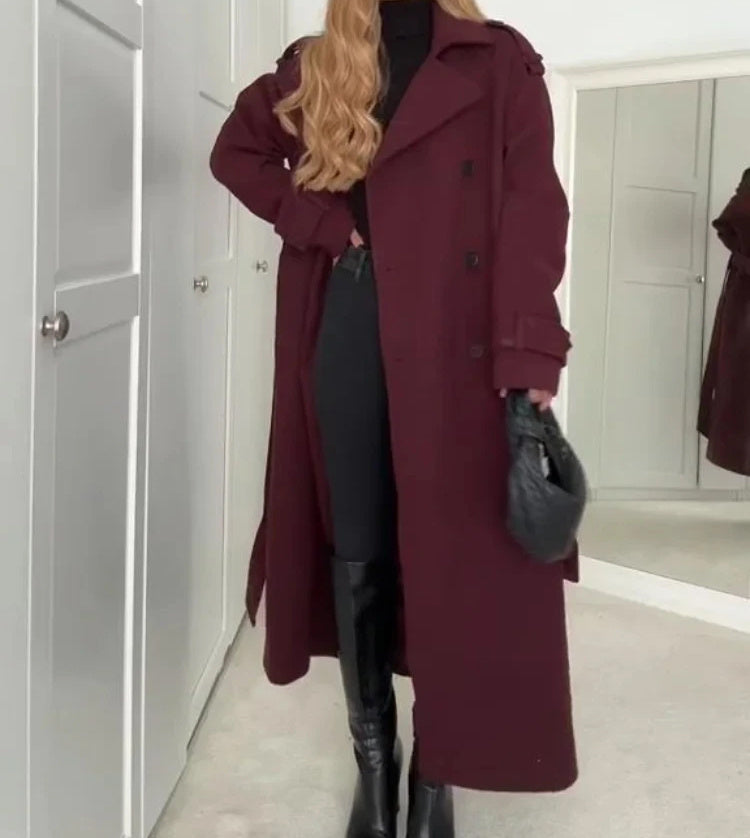 Fashion Lapel Woolen Coat With Belt Winter Double-breasted Women DealSniper.net