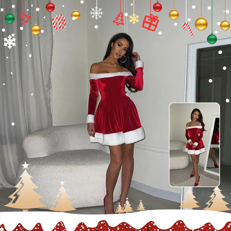 Women's Christmas Costume Santa Dress Off-Shoulder Women DealSniper.net