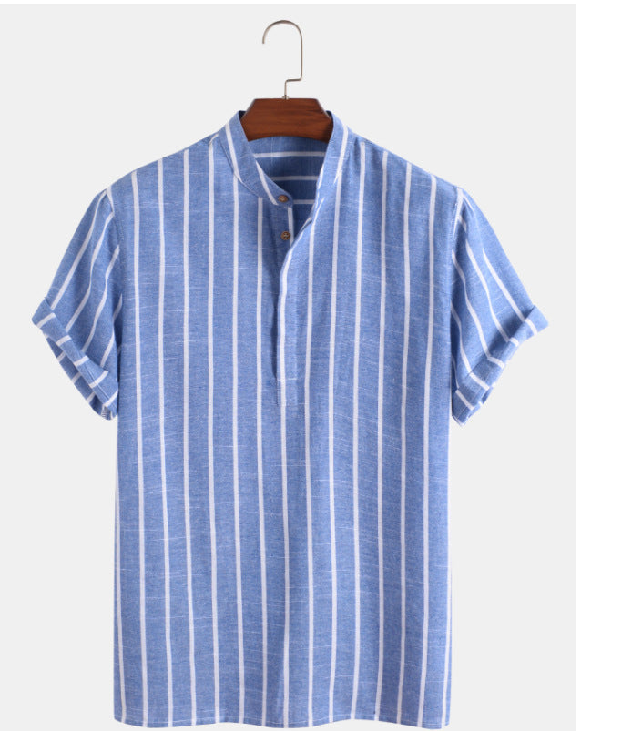 Oversized Striped Linen Men's Shirt Men DealSniper.net Blue 2XL
